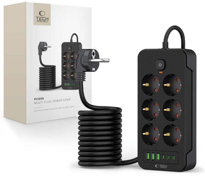 6 Plug + 6 USB 2 m Switch