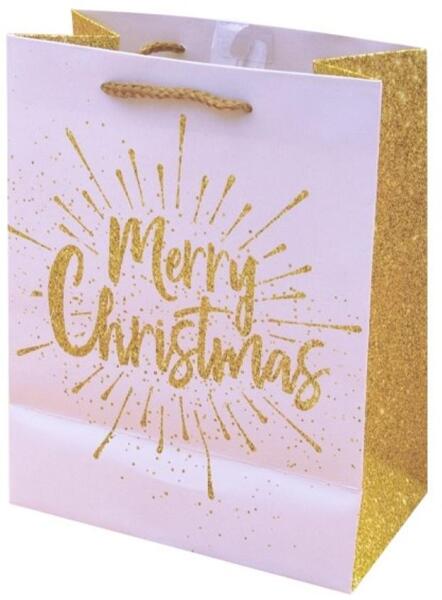 Dísztasak Luxury M 18x23x10 cm karácsonyi arany mintás matt glitteres zsinórfüles VD-A-NL-013