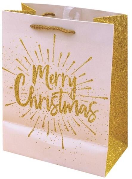 Dísztasak Luxury XL 31x42x12 cm karácsonyi arany mintás matt glitteres zsinórfüles VD-C-NL-018
