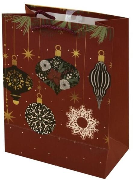 Dísztasak Luxury M 18x23x10 cm karácsonyi piros mintás matt zsinórfüles VD-A-NL-001