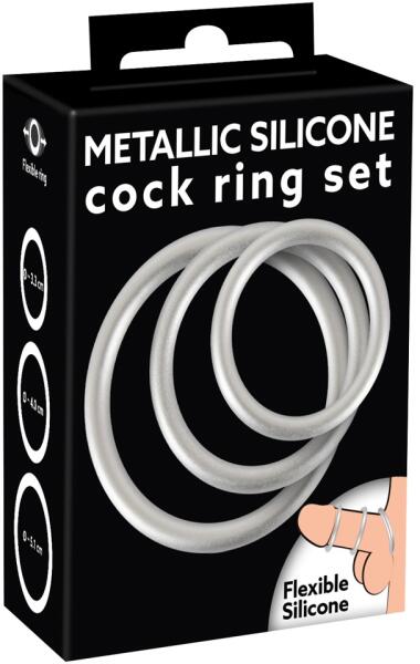 Metallic Silicone Cock Ring Set 3 db