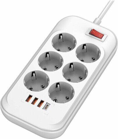 6 Plug + 4 USB 2 m Switch (CW-CHE64PDW)