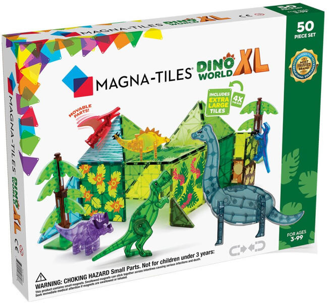 Magna-Tiles Dino World XL, set magnetic 50 de piese (Jucarii de