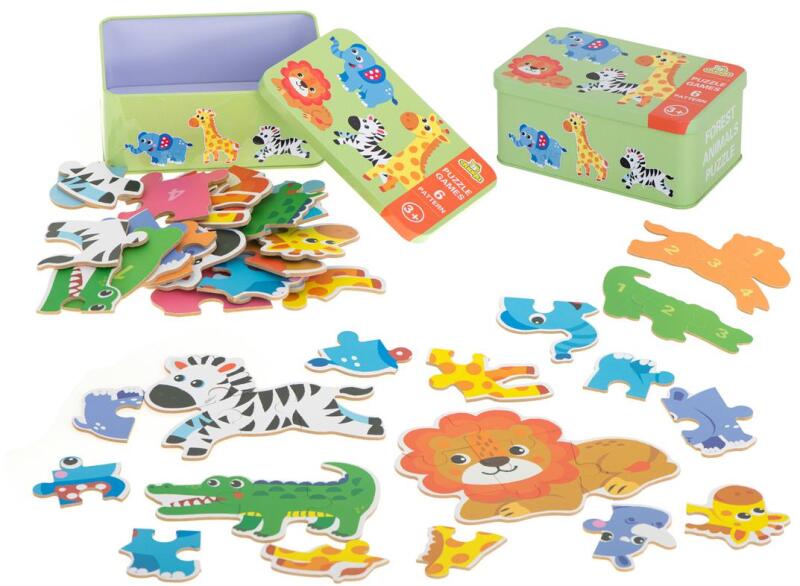 Szafari állatok puzzle fém dobozban 25 db-os (KX6015)