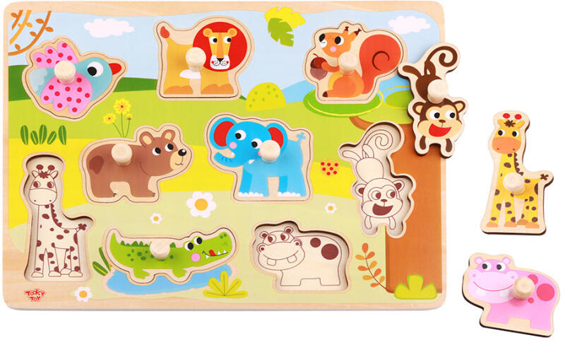 Fogantyús fa puzzle - Szafari állatok 10 db-os