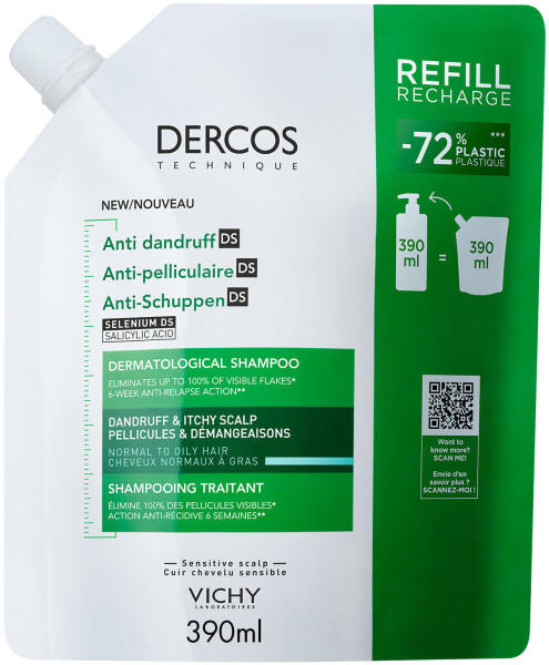 Dercos DS korpásodás elleni sampon normál és zsíros hajra utántöltő 390 ml