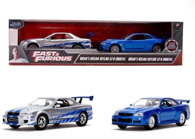 Fast & Furious Brian's Nissan Skyline GT-R R34 2 db-os fém játékautó szett 13 cm (253204004)