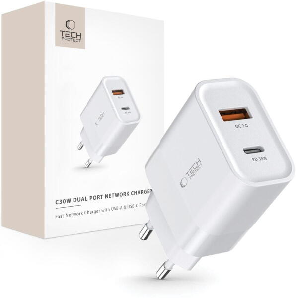 C30W 1x USB-A + USB-C White (9589046926792)