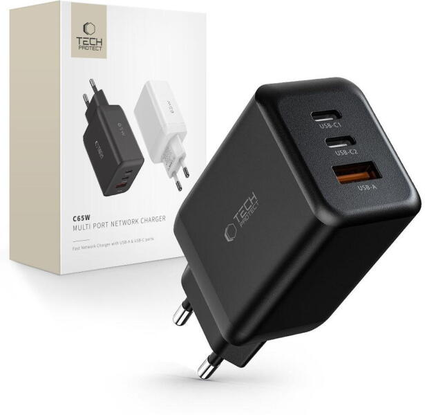 C65W-2 2x USB-C + 1x USB-A Black (9490713934524)