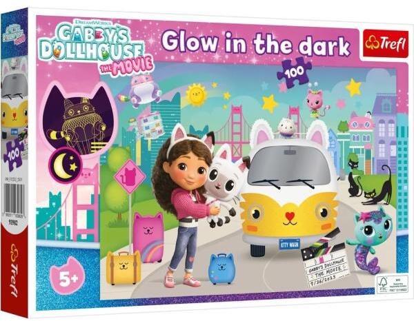 Trefl Puzzle 100 strălucitoare în întuneric Gabby's Dollhouse (93982 ...