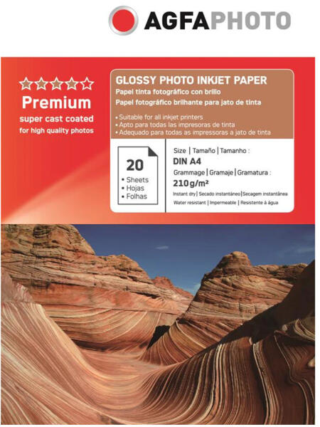 AgfaPhoto Hartie foto inkjet lucioasa AGFA Premium, A4, 210g/mp, 20 ...