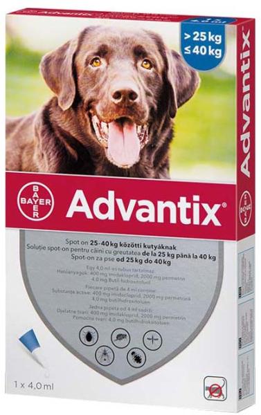 Vásárlás: Bayer Advantix Spot On 25-40kg 4ml Élősködők elleni készítmény  kutyáknak árak összehasonlítása, Advantix Spot On 25 40 kg 4 ml boltok