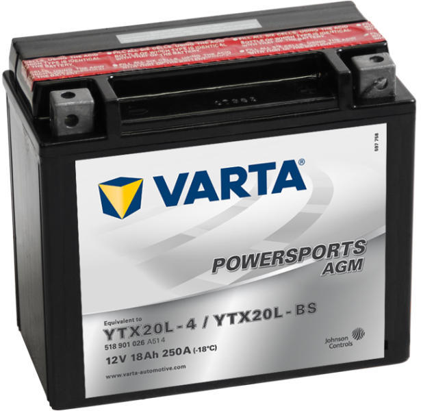 Vásárlás: VARTA Powersports AGM 12V 18Ah right+ YTX20L-4/YTX20L-BS  (518901026A514) Motor akkumulátor árak összehasonlítása, Powersports AGM 12  V 18 Ah right YTX 20 L 4 YTX 20 L BS 518901026 A 514 boltok