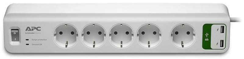 APC Essential SurgeArrest 5 Plug + 2 USB 1,8m (PM5U-GR) Разклонители със  защита Цени, оферти и мнения, списък с магазини, евтино APC Essential  SurgeArrest 5 Plug + 2 USB 1,8m (PM5U-GR)