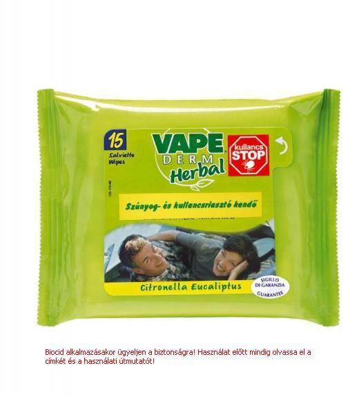 Vásárlás: VAPE Derm herbál szúnyog és kullancsriasztó törlőkendő (15db)  Rovarriasztó árak összehasonlítása, Derm herbál szúnyog és kullancsriasztó  törlőkendő 15 db boltok