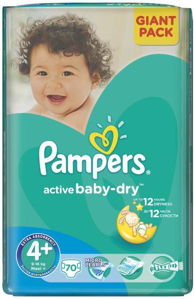 Pampers Active Baby-Dry 4 Maxi Plus (9-16 kg) Giant Pack - 70 buc (Scutec)  - Preturi