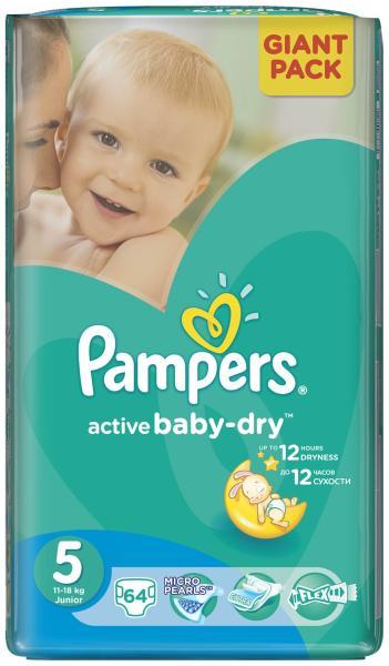 Pampers Active Baby-Dry 5 Junior 11-18 kg Giant Pack - 64 buc (Scutec) -  Preturi