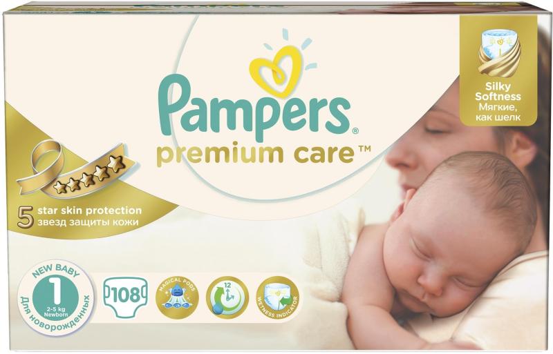 Pampers Premium Care 1 New Baby (2-5 kg) 108 buc (Scutec) - Preturi