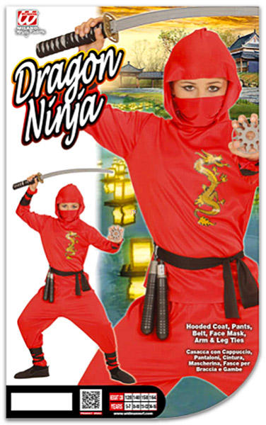 Sárkány ninja, piros - 128 cm-es méret (01336)