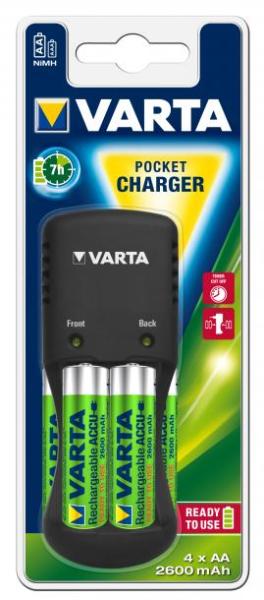 Elem akkumulátor töltő - VARTA Pocket Charger + 4 db 2600mAh AA tölthető  akku (57642101471)