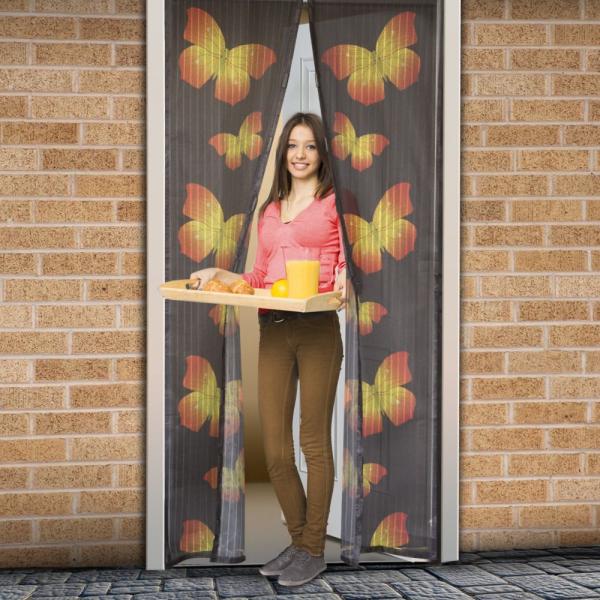 Mágneses szúnyogháló függöny ajtóra 100x210 cm - pillangó minta (11398C)