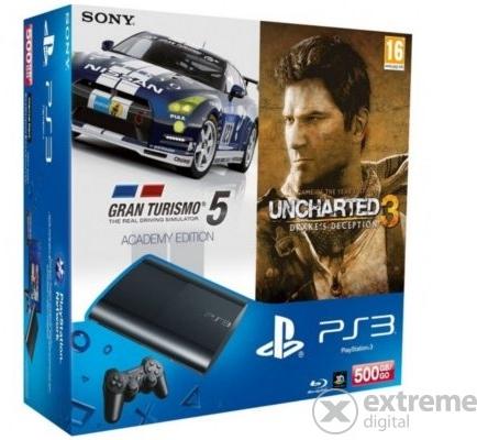 Sony PlayStation 3 Super Slim 500GB (PS3 Super Slim 500GB) + Uncharted 3  GOTY + GT 5 Academy Edition (Gran Turismo 5) vásárolj már 0 Ft-tól