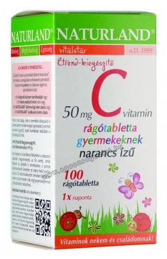 Vásárlás: Naturland 50mg C-vitamin rágótabletta gyerekeknek 100 db  Táplálékkiegészítő árak összehasonlítása, 50 mg C vitamin rágótabletta  gyerekeknek 100 db boltok