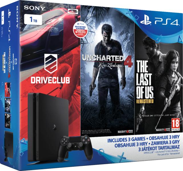 Sony PlayStation 4 Slim 1TB (PS4 Slim 1TB) + Driveclub + Uncharted 4 + The  Last of Us vásárolj már 0 Ft-tól