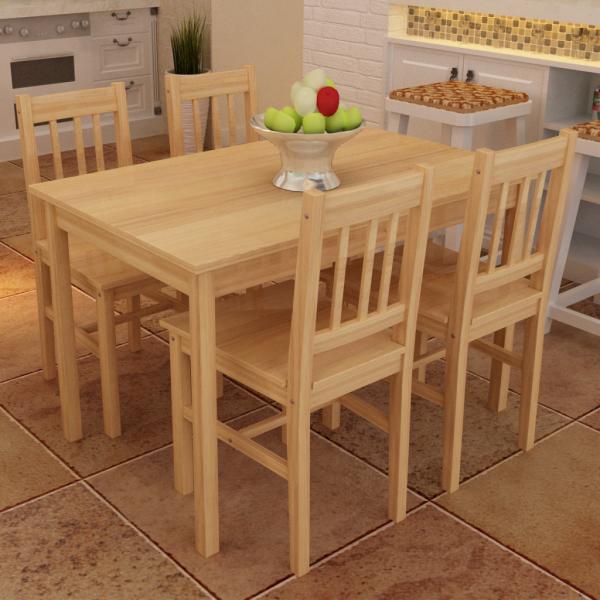 vidaXL Masa de sufragerie din lemn cu 4 scaune, natural (241220) (Garnitura  bucatarie) - Preturi