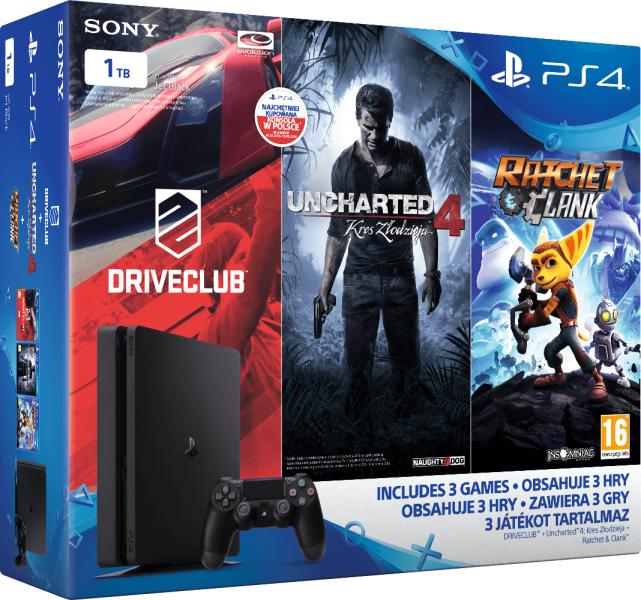 Sony PlayStation 4 Slim 1TB (PS4 Slim 1TB) + Driveclub + Uncharted 4 +  Ratchet and Clank Preturi, Sony PlayStation 4 Slim 1TB (PS4 Slim 1TB) +  Driveclub + Uncharted 4 + Ratchet and Clank magazine