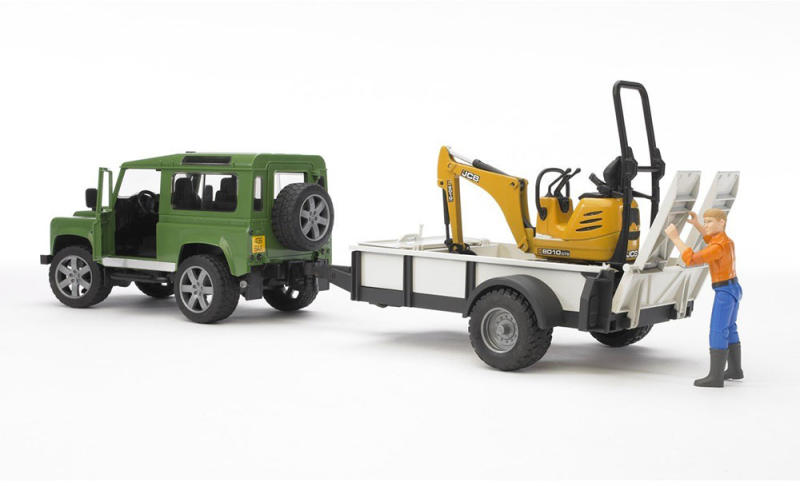 Land Rover Defender egytengetyű utánfutóval és JCB markolóval (02593 B)