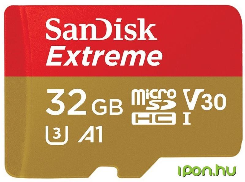 Vásárlás: SanDisk microSDHC Extreme 32GB UHS-I/V30/A1/C10  SDSQXAF-032G-GN6MA/173420, eladó Memóriakártya, olcsó memory card árak