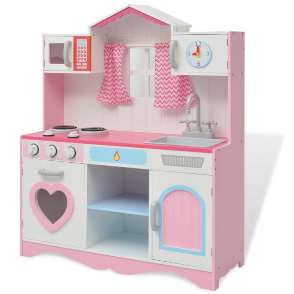 vidaXL Bucătărie de jucărie din lemn 82 x 30 x 100 cm, roz și alb (80179) -  vidaxl (Bucatarie copii) - Preturi