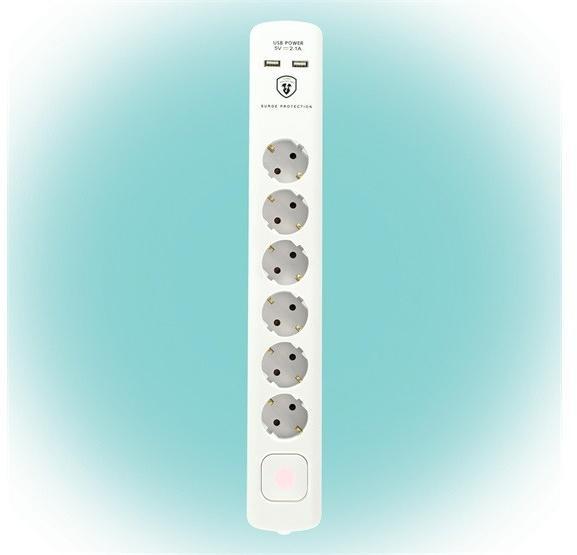 8 Plug + 2 USB 1,4 m Switch (NVT 06K USB/WH)