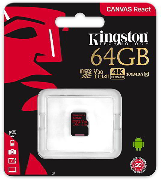 Kingston microSDXC Canvas React 64GB C10/U3/V30/A1 SDCR/64GBSP (Card  memorie) - Preturi