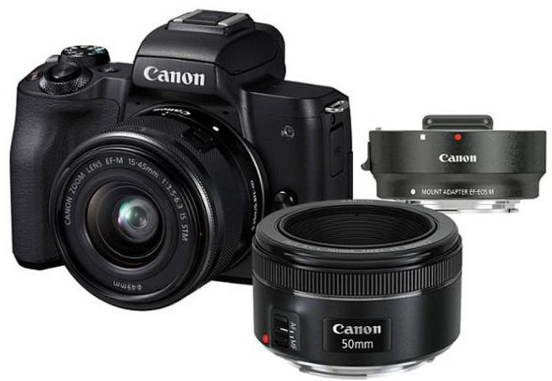 Canon EOS M50 + EF-M 15-45mm IS STM + 50mm STM (2680C061AA) - Цени, евтини  оферти за Цифрови фотоапарати Canon EOS M50 + EF-M 15-45mm IS STM + 50mm  STM (2680C061AA)