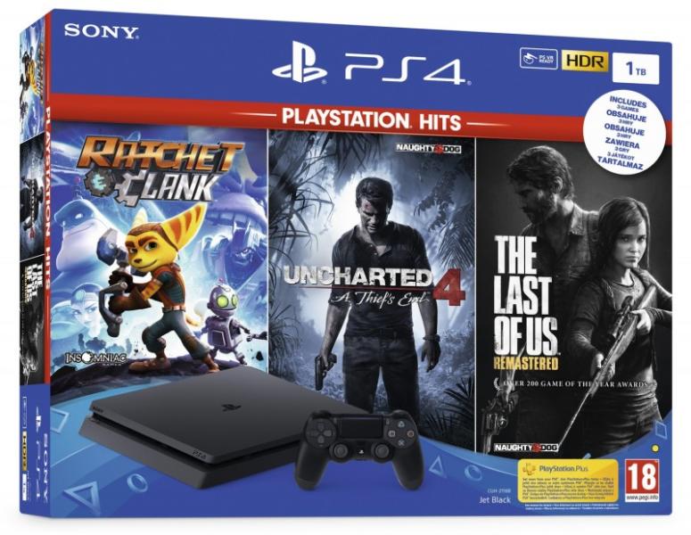 Sony PlayStation 4 Slim 1TB (PS4 Slim 1TB) + PS Hits: Ratchet & Clank +  Uncharted 4 + The Last of Us Remastered vásárolj már 0 Ft-tól