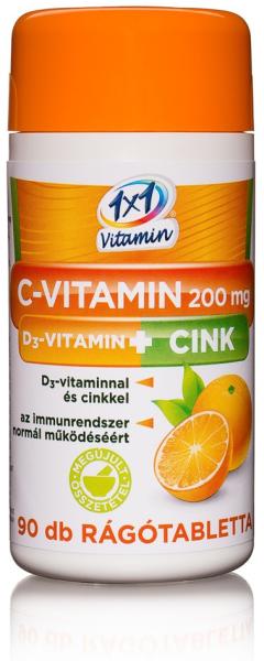 Vásárlás: 1x1 Vitaday C-Vitamin 200mg+D3-Vitamin+Cink rágótabletta 90db  Táplálékkiegészítő árak összehasonlítása, C Vitamin 200 mg D 3 Vitamin Cink  rágótabletta 90 db boltok