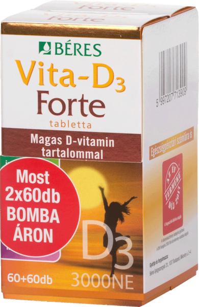 Vásárlás: BÉRES Vita-D3 Forte tabletta (2x60 db) 120 db Táplálékkiegészítő  árak összehasonlítása, Vita D 3 Forte tabletta 2 x 60 db 120 db boltok