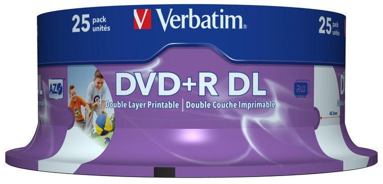 Verbatim DVD+R VERBATIM 8.5 GB, 240 min, viteza 8x, Double Layer, spindle,  printabil, "Wide Inkjet Printable", 25 buc/set (Medii de stocare CD, DVD,  Blu-Ray) - Preturi