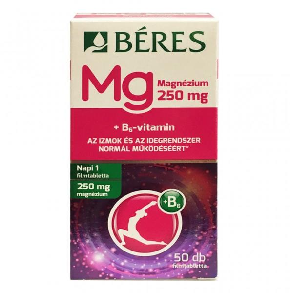 Vásárlás: BÉRES Magnézium 250 mg+B6-vitamin filmtabletta 50 db  Táplálékkiegészítő árak összehasonlítása, Magnézium 250 mg B 6 vitamin  filmtabletta 50 db boltok