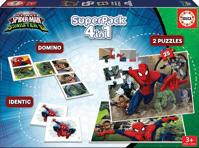 Vásárlás: Educa Spiderman SuperPack 4in1 - 2x puzzle, 1x pexeso és domino  (17197) Puzzle árak összehasonlítása, Spiderman SuperPack 4 in 1 2 x puzzle  1 x pexeso és domino 17197 boltok