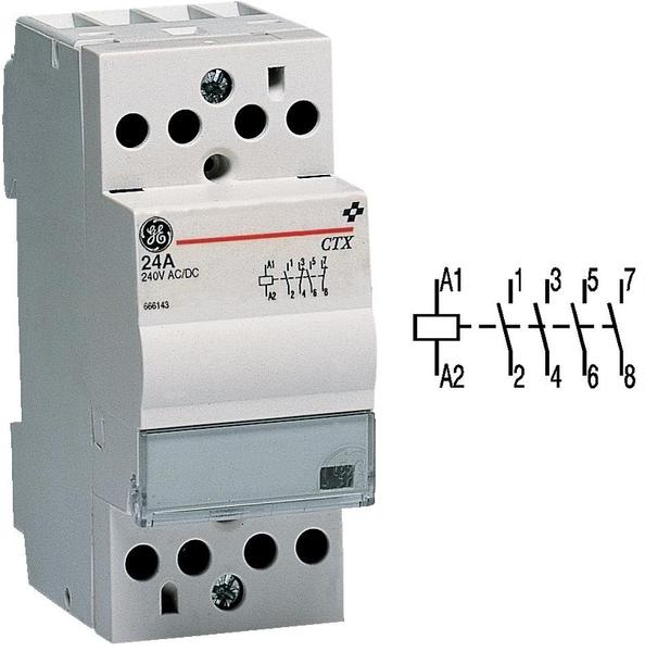 General Electric contactor modular Contax, 24A, 230V, CA/CC, 2 module, 4ND,  Alb (666142) (Siguranta automata, contor electric) - Preturi