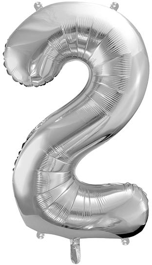 Szám formájú óriás fólia lufi, ezüst, 86cm, (2-es)