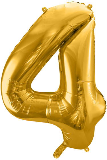4. szám, fólia lufi, 86 cm, arany, tasakban
