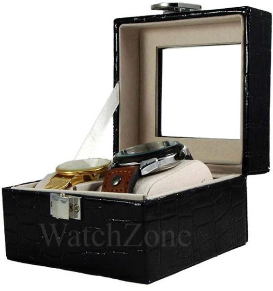 WatchBox Caseta Ceasuri 2 Spatii Neagra / Visinie WZ1109 (WZ1109) (Rotator  de ceas, cutie de ceas) - Preturi
