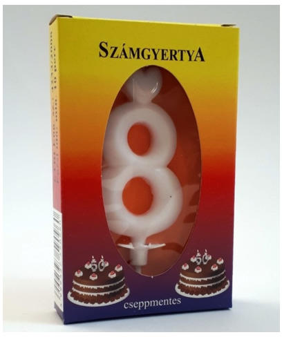 Számgyertya tortára, fehér, 8