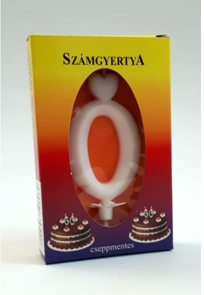 Számgyertya tortára, fehér, 0