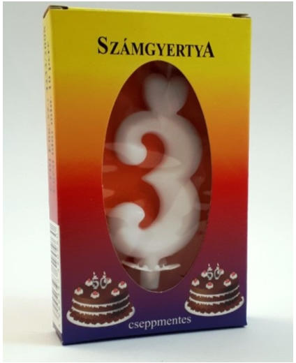 Számgyertya tortára, fehér, 3