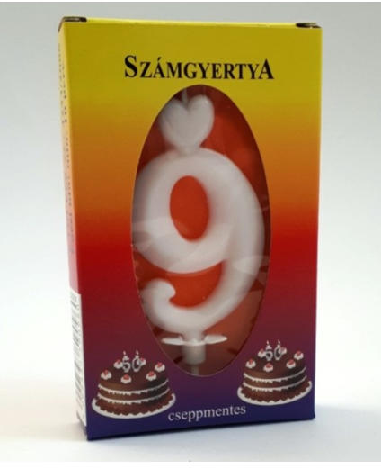 Számgyertya tortára, fehér, 9